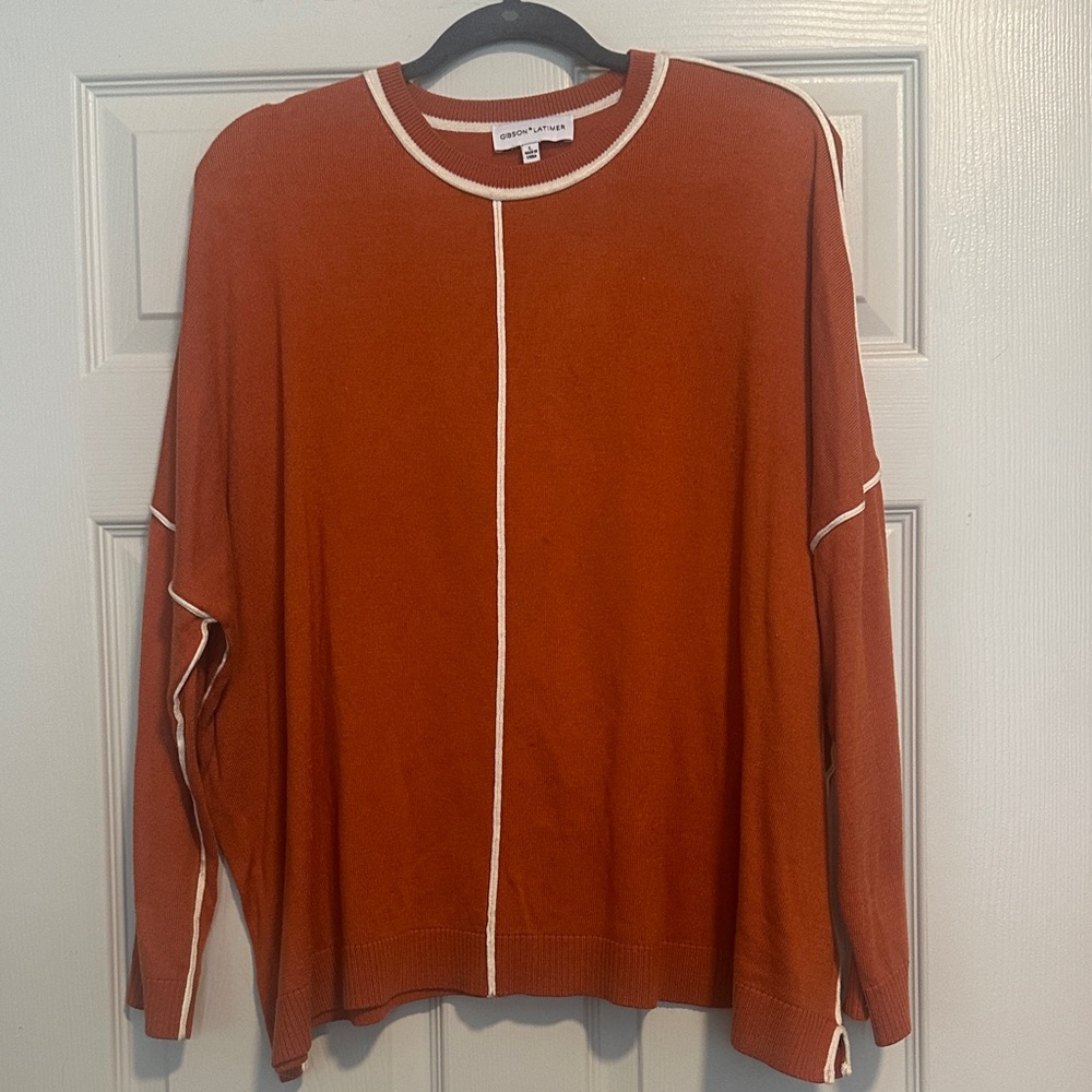 Gibson Latimer Terracotta Sweater with Cream Accents